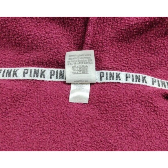 Victoria’s Secret Pink Sweatshirt Large Maroon Hooded Hoodie Full Zip Pockets - Picture 5 of 7